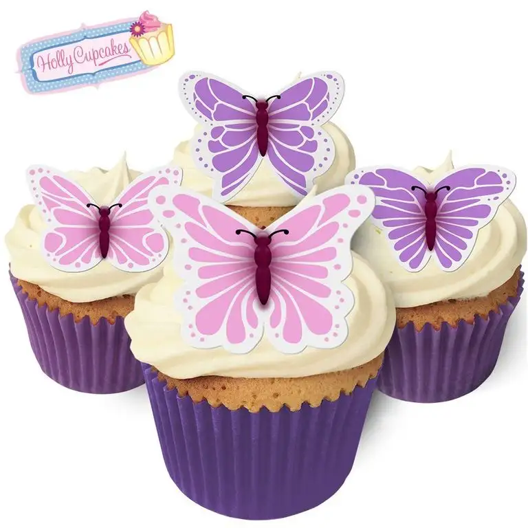 Essbare Kuchendekorationen- 12 Schmetterlinge: Lila & Rosa / 12 Gorgeous Edible Butterflies: PURPLE & PINK