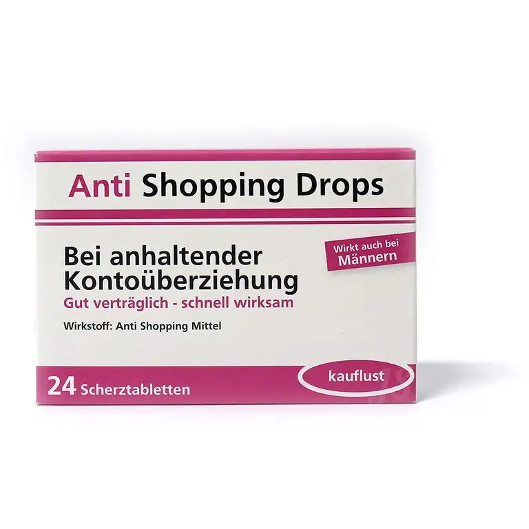 1 x Scherztabletten ''Anti Shopping Drops'' | Scherzartikel | Preis am Stiel®