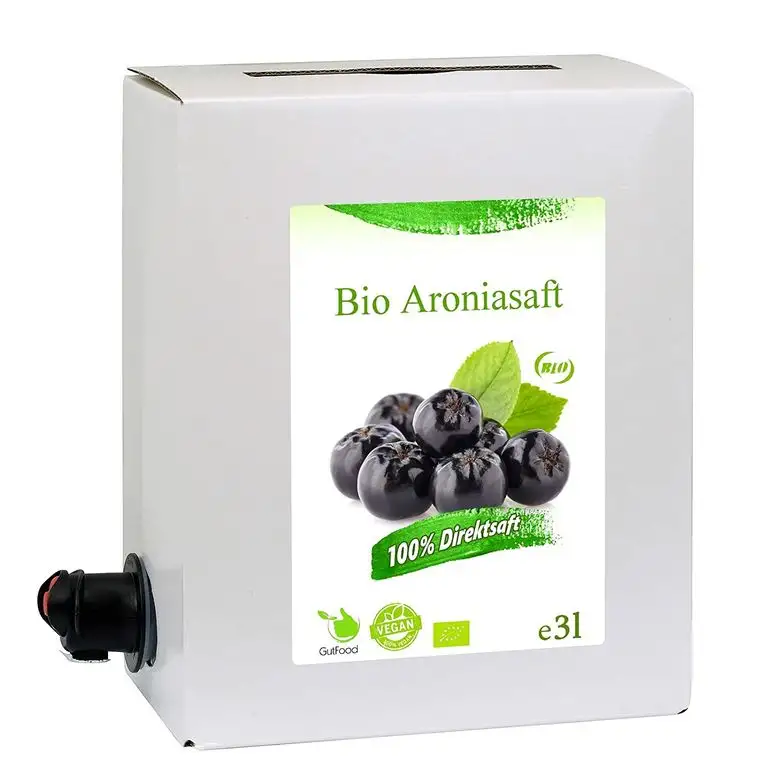 GutFood - 3 Liter Bio Aroniasaft - Bio Aronia Saft in praktischer Bag in Box Packung ( 1 x 3 l Saftbox ) - Muttersaft aus Erstpressung in absoluter Spitzenqualität aus ökologischem Landbau