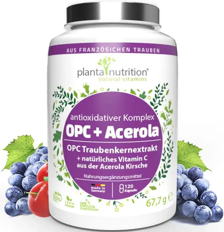 OPC Traubenkernextrakt Kapseln hochdosiert, vegan, 1050mg reines OPC + 75mg natürliches Vitamin C aus Acerola, 120 Kapseln