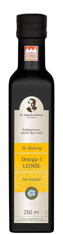 Dr. Budwig Omega-3 Leinöl - Das Original - 100% naturbelassenes Bio Leinöl, kaltgepresst und ungefiltert, mit einem frischen Aroma, 250 ml