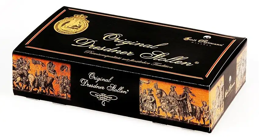 Original Dresdner Stollen 1000g Edition Fürstenzug im Geschenkkarton mit Stollenbeutel