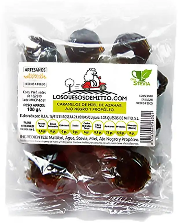 Bonbons mit Propolis, Orangenblütenhonig und Schwarzem Knoblauch (natürlich, ohne zugesetzten Zucker, köstlich, 3x100g Tüte, Herkunftsland Spanien, insgesamt 300g)
