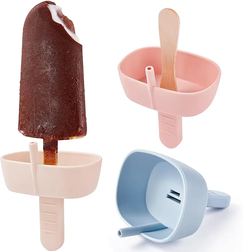 3 Stück Tropffrei Eis am Stiel-Halter für Kinder, MEETRUE Silikon Eis Halter für Kinder Eis am Stiel-Halter mit Strohhalm Eislutscher Halter Silikon BPA-Freie Popsicle Holder für Kinder Kleinkinder