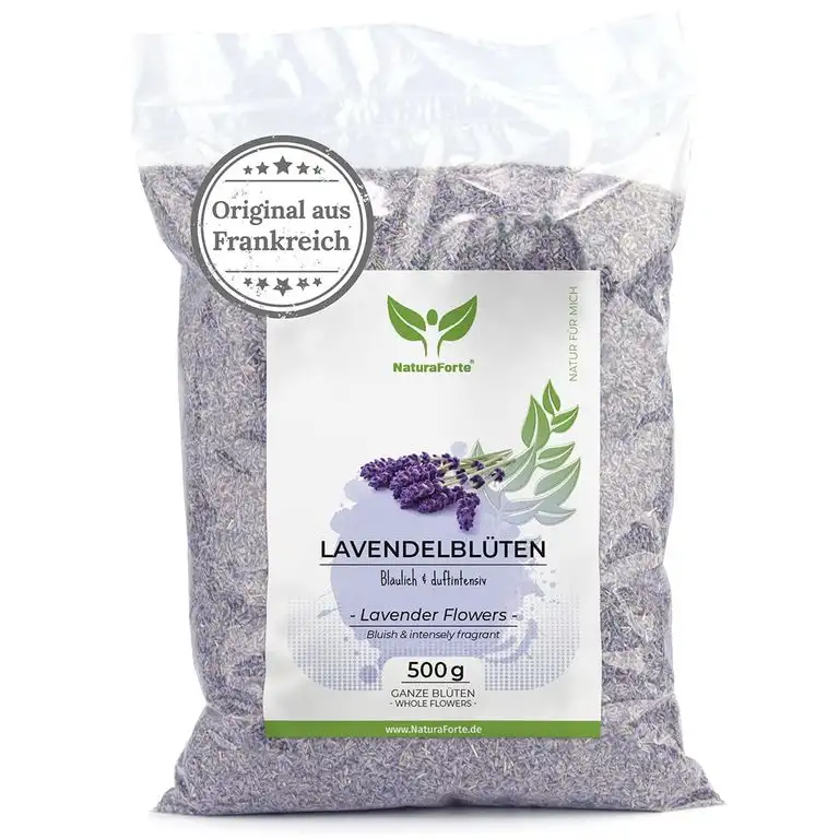 NaturaForte Lavendelblüten 500g - Lavendel getrocknet ohne Zusätze, Bläulich, Potpourri Duft, getrockneter Lavendel für Duftkissen, Duftsäckchen, Lavendelsäckchen, Blüten für Seifenherstellung