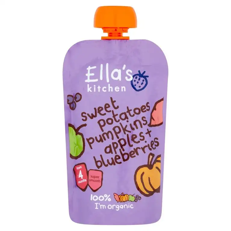 Ella's Kitchen Stage 1 From 4 Months Organic Sweet Potato, Pumpkin, Apple and Blueberries 120 g (Pack of 7)