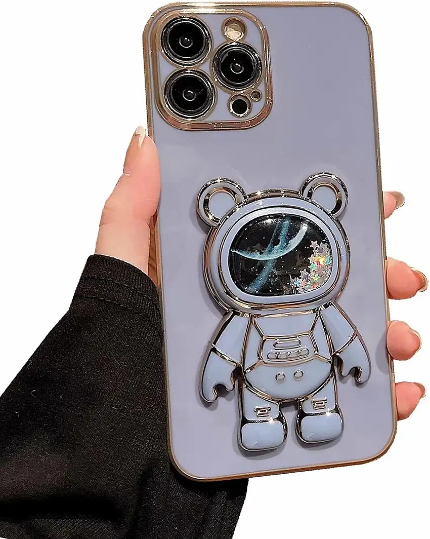 TTVV Miagon Bär Astronaut Ständer Hülle für Samsung Galaxy S20 Ultra,Cute Mädchen Dünn Treibsand Glitzer Galvanisierte Schutzhülle Weiches Case Bumper mit Astronaut Halter Kickständer
