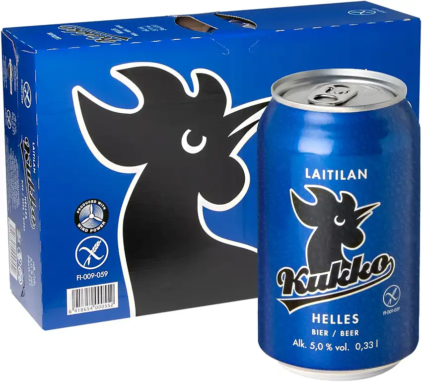 Kukko Helles Glutenfreies Bier Dosen Partypaket - 24 Dosenbier 0,33 L, Helles Bier Glutenfrei, Gerstenmalz Bierdosen - Weiches, geschmackvolles Helles Lager Glutenfreie Biere - Bier Set 5,0% Alk.