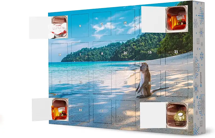 artboxONE Adventskalender mit Pralinen von Ferrero AFFE genießt den Strand Adventskalender Natur