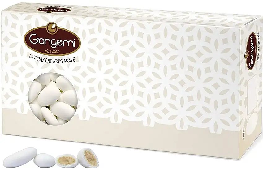 Gangemi Confetti - Feine Hochzeitsmandeln Klassische italienische Hochzeit Gastgeschenke - ZuckerMandeln aus Sizilien (ca 280 Stück) Weiß - 1 kg