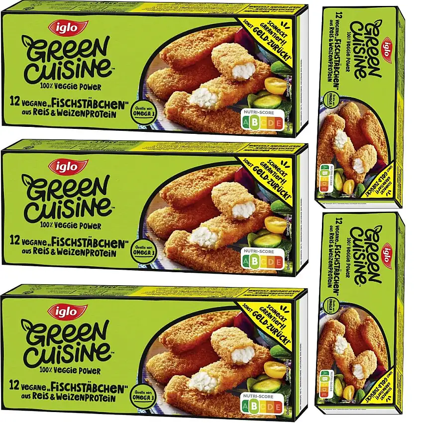 Iglo Green Cuisine vegane "Fischstäbchen" aus Reis und Weizen 336 Gramm x 5 STÜCK [Frischegarantie]