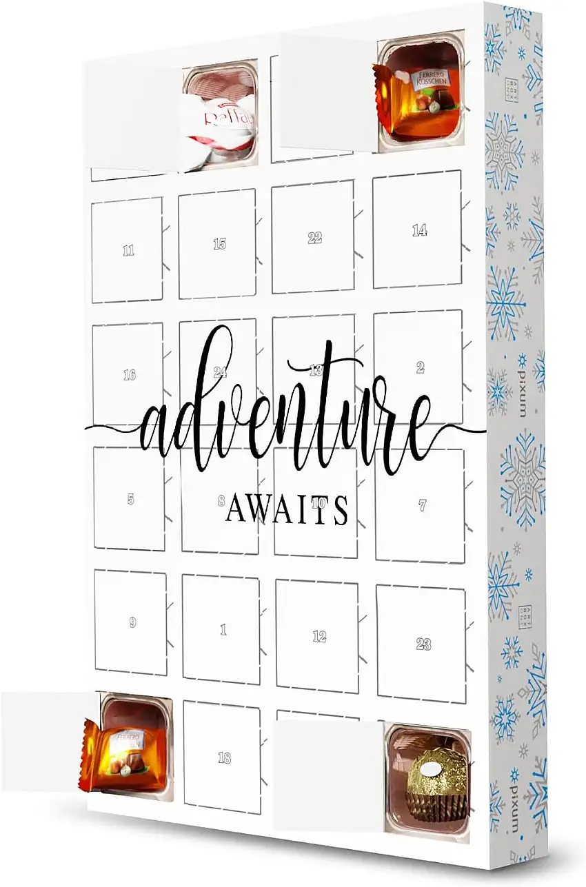 artboxONE Adventskalender mit Pralinen von Ferrero *Adventure Awaits Adventskalender Typografie