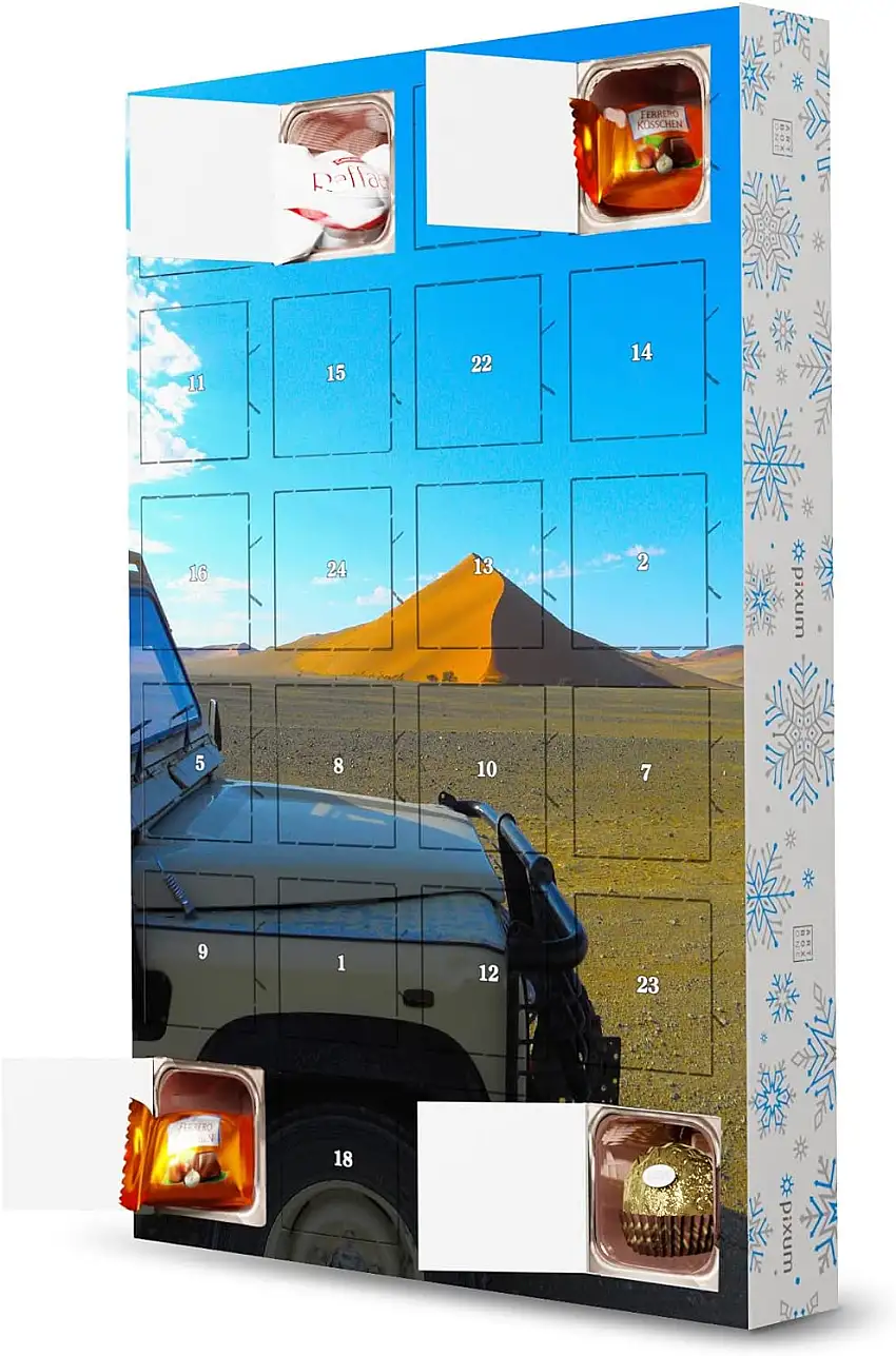 artboxONE Adventskalender mit Pralinen von Ferrero 4x4 at Namib Desert Adventskalender Reise