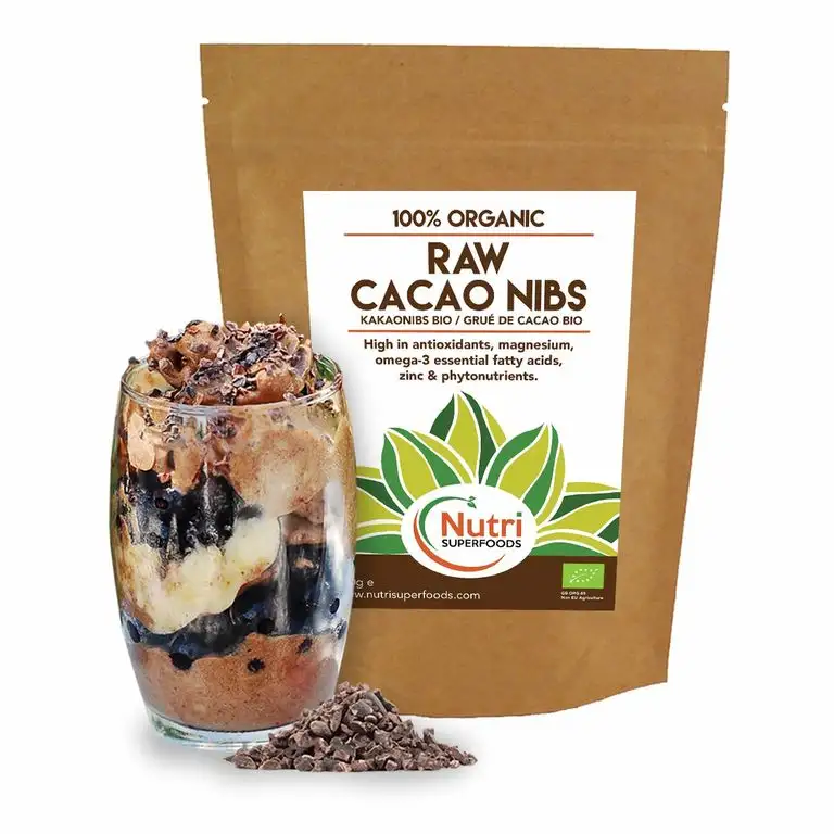 ROH Bio Kakaonibs - Reine Vegane dunkle Schokoladenzutat - Ideal für Energiesmoothies & Proteinriegel - 400g