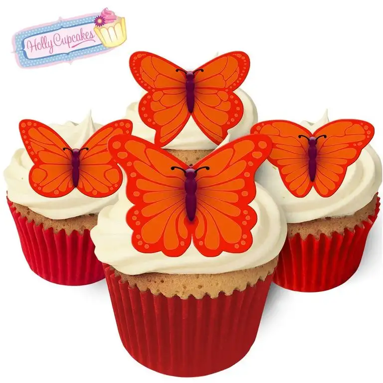 Essbare Kuchendekorationen- 12 Schmetterlinge: Rot & Orange / 12 Gorgeous Edible Butterflies: RED & ORANGE