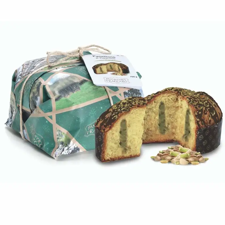 Traditionell gebackener Panettone mit Pistazien von Fraccaro Spumadoro, Weihnachtsgebäck Made in Italy – 750 g