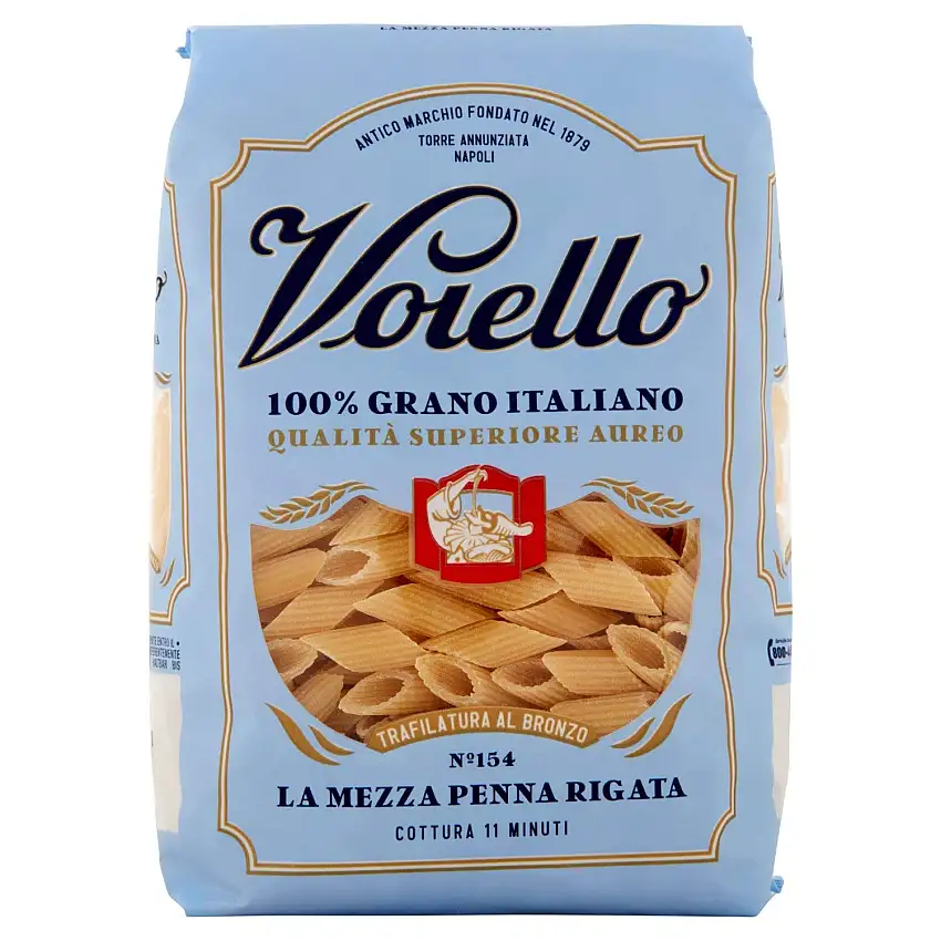 Voiello Nudeln Halbe Stifte Rigate Nr. 154, kurze Grießpaste Aureo 100% - 500 g