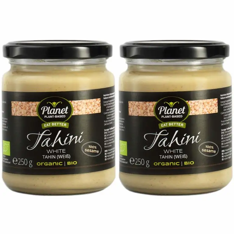 Planet Plant-Based Bio Tahin weiß 2er pack (2x250gr) Zarte, Cremige Konsistenz - Ideal für Suppen, Dressings, Dips ect. - Tahin Glutenfrei, Vegan - Perfekt für die aromatische Küche