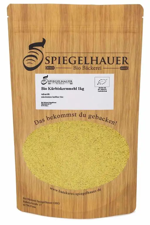 Bio Kürbiskernmehl teilentölt 1 kg glutenfrei aus gemahlen Kürbiskernen 61 % Eiweiß
