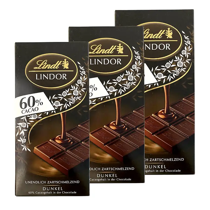 Lindt LINDOR Tafel 60% Kakao 3er Pack (3x100g)