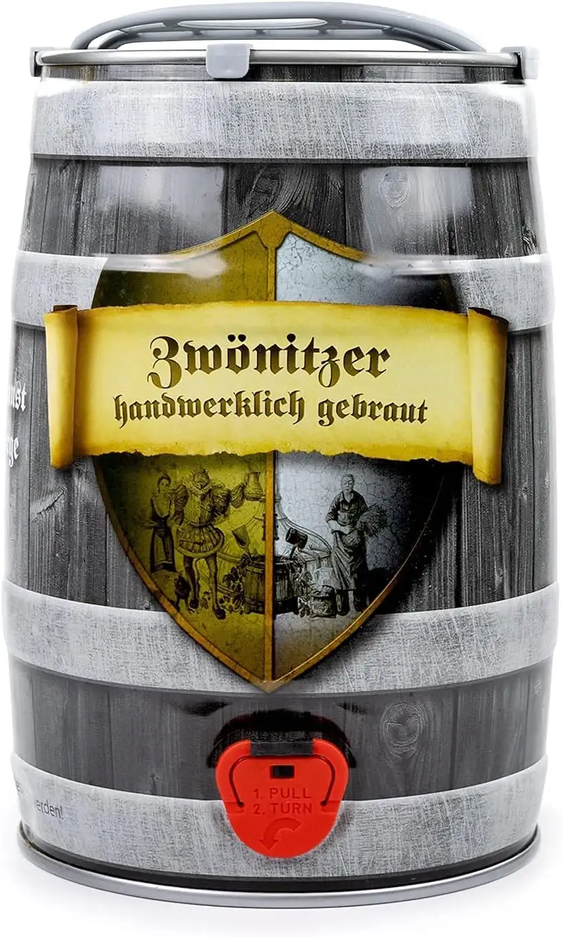 Brauerei Zwönitz 5 Liter Bierfass/Partyfass 5l Bier mit Pils/Fassbier als Geburtstagsgeschenk für Männer/Bier Geschenke für Männer/Pils Fass Bierzapfanlage mit Fass Bier 5 Liter