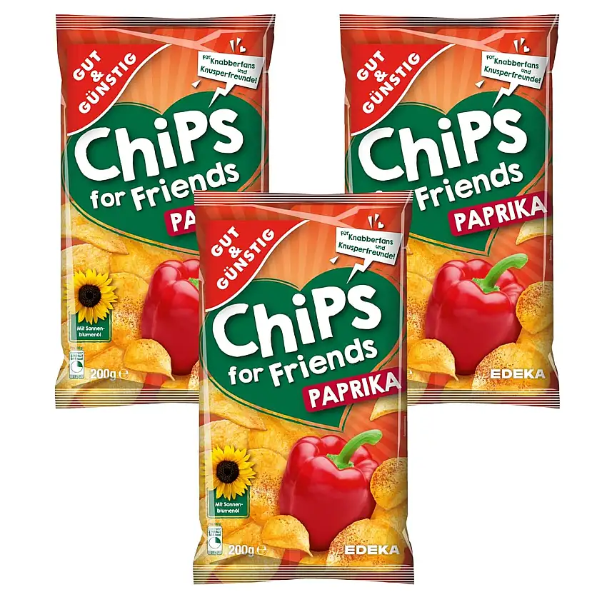 Gut & Günstig Chips Paprika 3er Pack 3 x 200g | Kartoffelchips gewürzt mit Paprika Geschmack | EDEKA