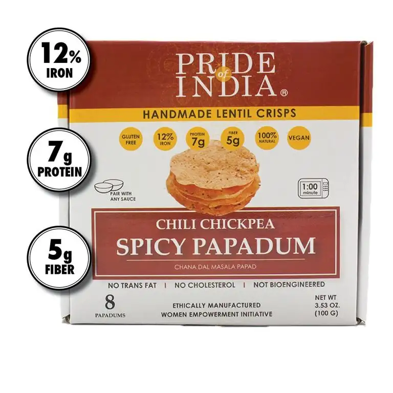 Pride Of India - Papadum Lentil Crisp (Spicy Kichererbse (Chana dal) Masala Papadum - 10 Stück)