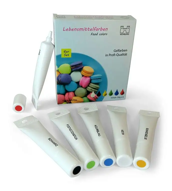 Wenburg Gel Profi Lebensmittelfarbe, 6 x 20g. Made in EU. Hochkonzentriert. Farben Set, zum Färben von Teig, Fondant, Marzipan, Slime
