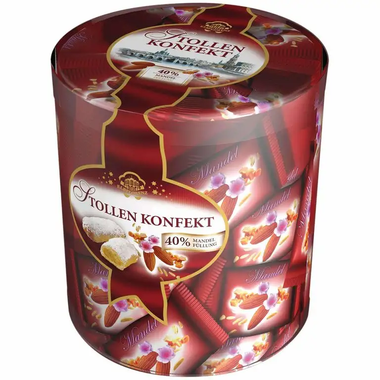 Elbflorenz Stollenkonfekt Mandel mit 40% Füllung einzeln verpackt in der Klarsichtdose, 800 g