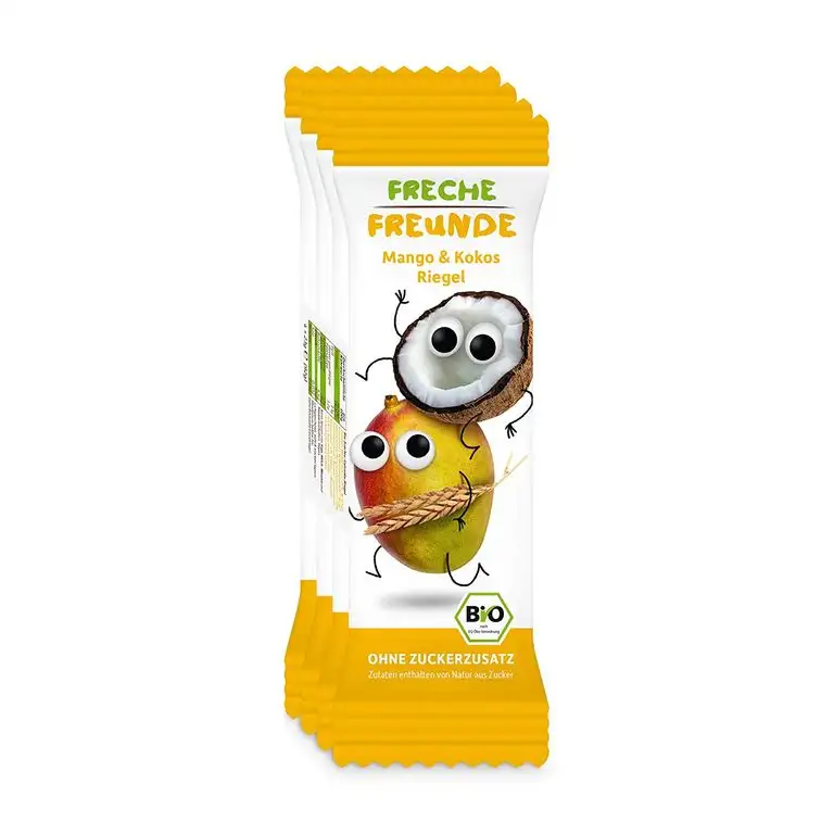 Freche Freunde Bio Fruchtriegel Mango & Kokos, ohne Zuckerzusatz, veganer Früchteriegel für Kinder ab 1 Jahr, 6er Pack, 6 x (4 x 23g)