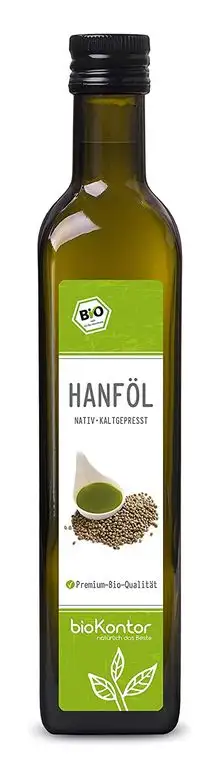 BIO Hanföl 500ml I 100% rein, nativ, kaltgepresst, laborgeprüft, ohne Zusätze, enthält Omega 3 - 6 -9 Fettsäuren I von bioKontor