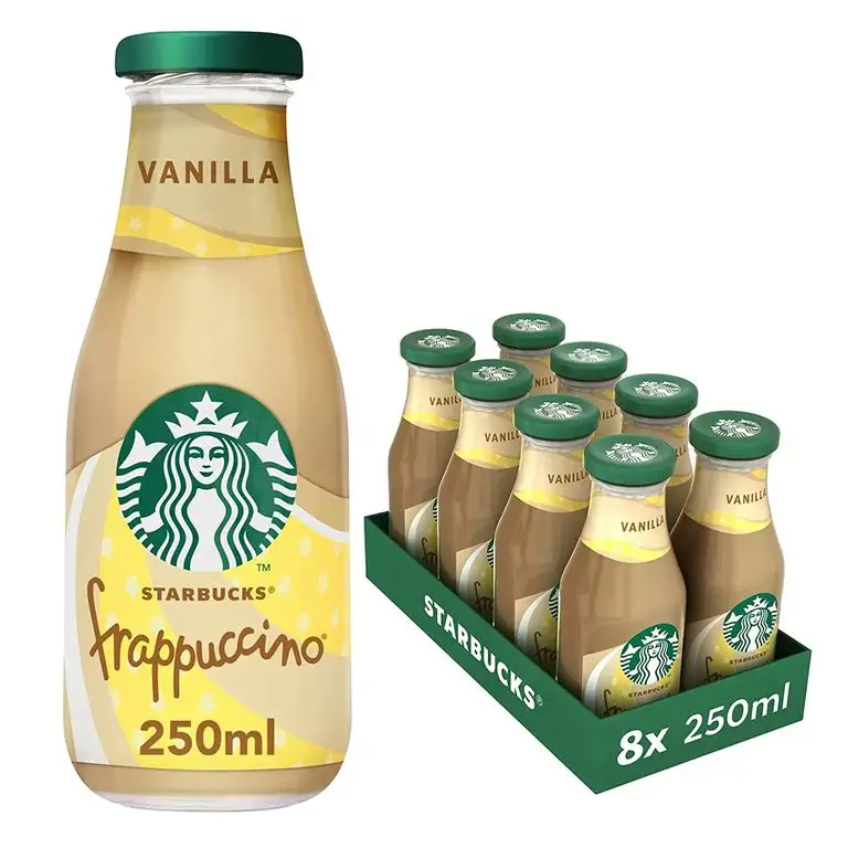 Starbucks Frappuccino Vanilla, Erfrischendes Milchmischgetränk mit Vanillegeschmack für unterwegs, 8er Pack (8 x 250 ml)