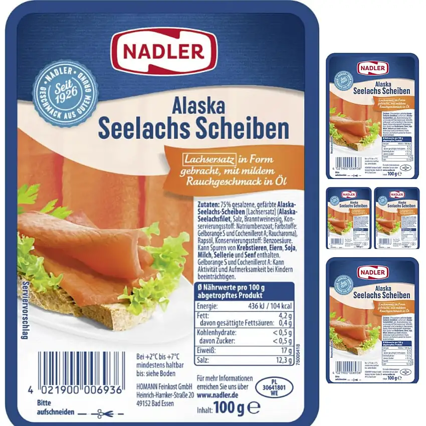 Homann Alaska-Seelachs-Scheiben Lachs 75 gramm X 5 STÜCK [Frischegarantie]