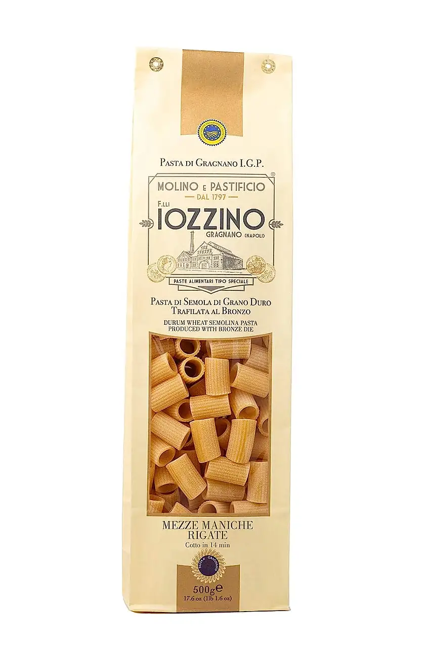 Pastificio F.lli Iozzino - Hartweizen Pasta g.g.A - Mezze Maniche Rigate 3Kg (6x500g)