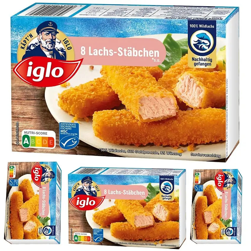 Iglo Lachs-Stäbchen Lachs 224 gramm x 4 STÜCK [Frischegarantie]