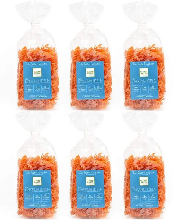 Clever Pasta 6er Sparpack - rote Linsennudeln: Weniger Kohlehydrate, mehr Eiweiß