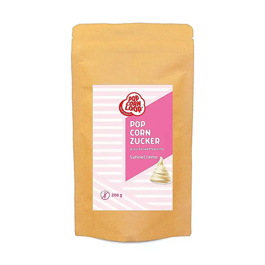 Popcornzucker Sahne Creme 200g Zucker Aroma perfekt geeignet für Zuckerwatte und Popcorn zum zubereiten Zuhause Süßes Premium Zuckeraroma
