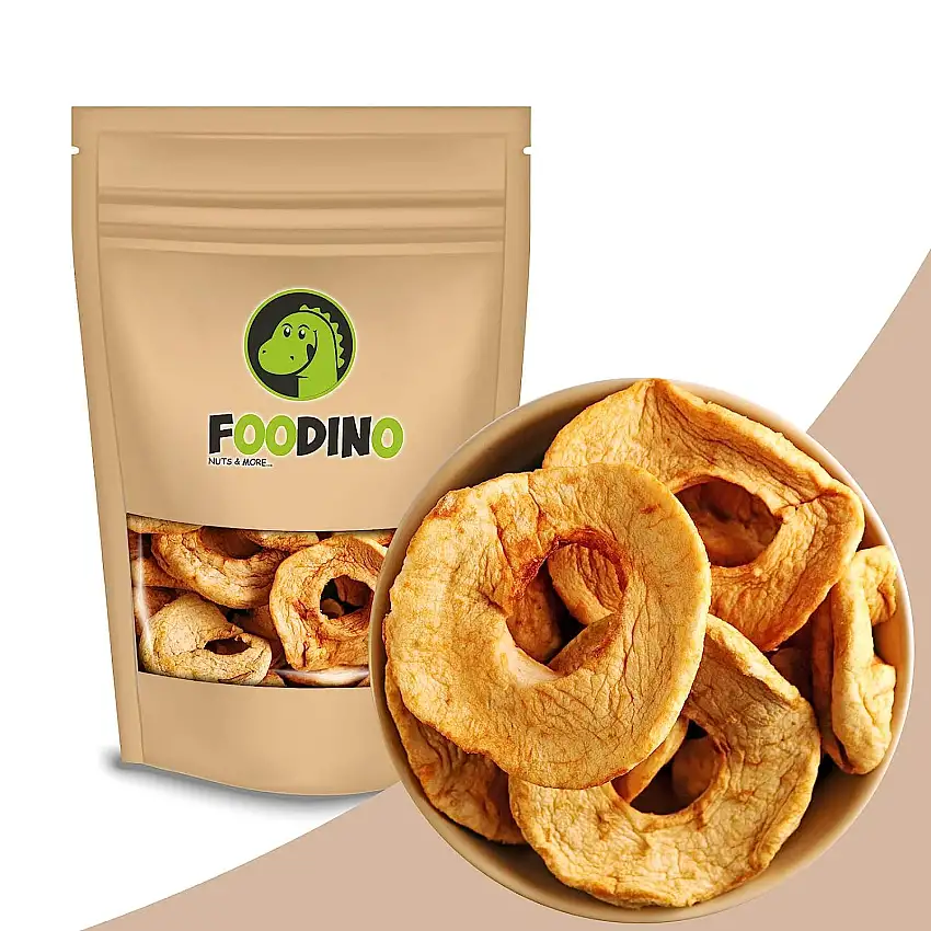 Apfelringe getrocknet naturbelassen ungezuckert ungeschwefelt Apfel Ringe ohne Zucker ganz getrocknete Äpfel Trockenfrüchte ungesüßt 500g - 5kg wiederverschließbar Premium Qualität FOODINO (1kg)