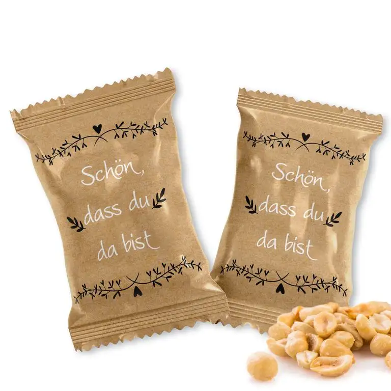 Logbuch-Verlag Give-Away 10 Erdnusstütchen 20 g Erdnüsse Tisch-Deko SCHÖN DASS DU DA BIST braun Gold schwarz weiß Gastgeschenk Kraftpapier Vintage Hochzeit Süßigkeit