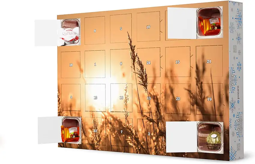 artboxONE Adventskalender mit Pralinen von Ferrero Abendsonne im Schilf Adventskalender Natur