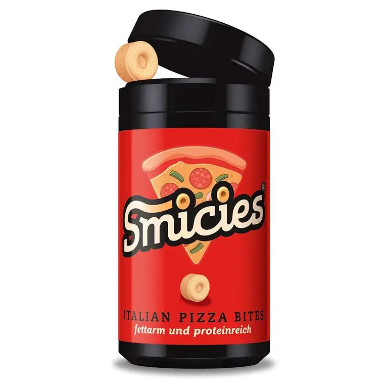 SMICIES Neu gegen Heißhunger: Herzhaft Snacken ohne Reue. Mini Pizza Snacks mit nur 2 Kalorien – Proteinreich & Fettarm, 1 Dose à 60 Stück (1x Italian Pizza)