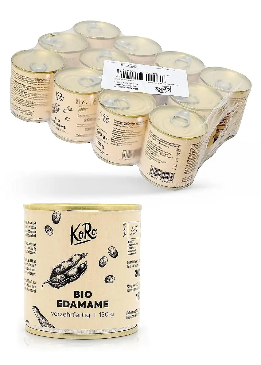KoRo - Bio Edamame Grüne Sojabohnen in der Dose 12 x 130 g - vorgegart - erntefrisch verarbeitet - cleverer Snack