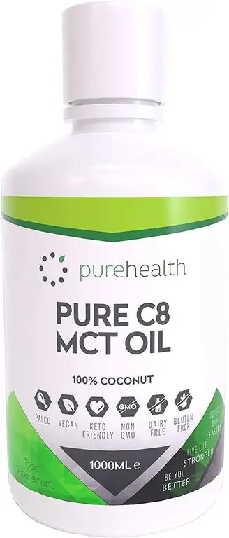100% Kokosnuss C8 MCT-Öl | 99% Reinheit | Reine C8-Caprylsäure | Paleo | Keto | Vegan | Glutenfrei | BPA-freie Flasche