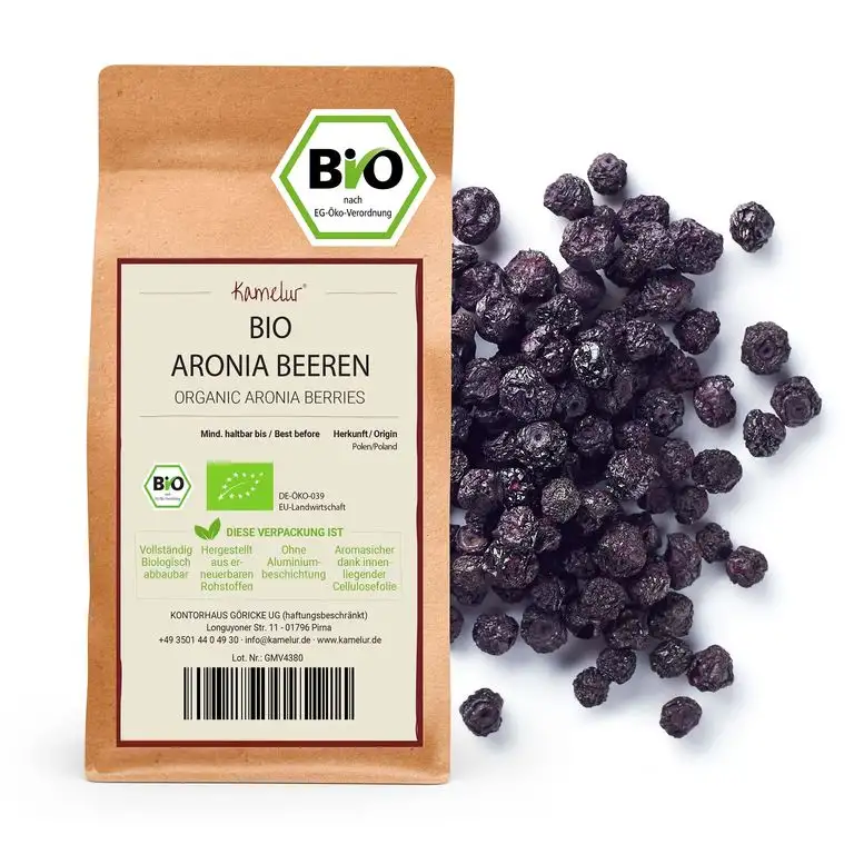 1kg unbehandelte BIO Aroniabeeren getrocknet – getrocknete Aronia Beeren BIO ohne Zucker-Zusatz