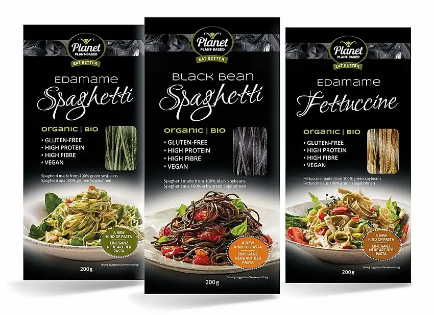 Planet Plant-Based, 3er Pack Bio Bohnen Nudeln Auswahl Vegan - Eiweiss Pasta, Glutenfrei, Reich an Protein - Edamame Spaghetti, Edamame Fettuccine, Schwarze Bohnen Spaghetti, 3er Pack (3x200g)