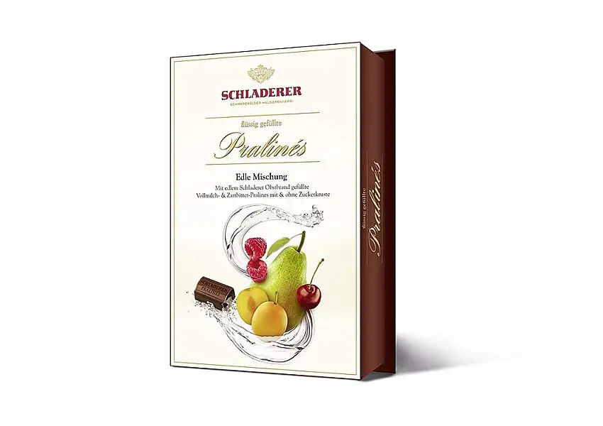 RCP Schladerer Pralinés, Edle Mischung, Vollmilch- und Zartbitter-Schokolade, Mit und ohne Zuckerkruste, Flüssige Füllung, Alkoholhaltig, Tolles Geschenk, 255 g