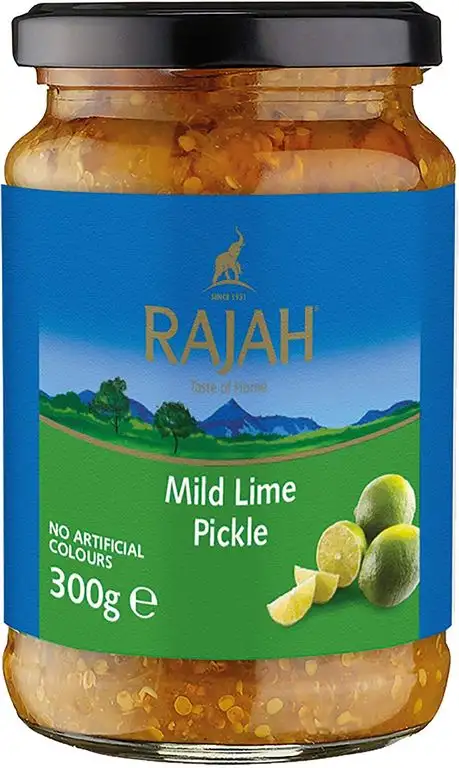 Rajah Mild Lime Pickle – Mild eingelegte Limetten – Ideal als Begleitung zu Curry, Fleisch, Käse, Poppadums & Vorspeisen – 1 x 300 g