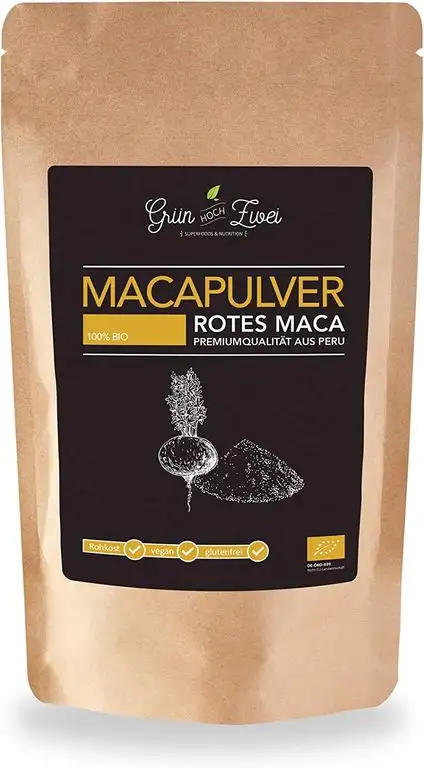 Bio Maca Pulver rot 200 g Premium Auslese von GrünHochZwei | Superfood in kontrollierter Qualität aus Südamerika (Peru) | Rotes Macapulver -"Frauenmaca" mit zahlreichen Vitamine und Spurenelemente