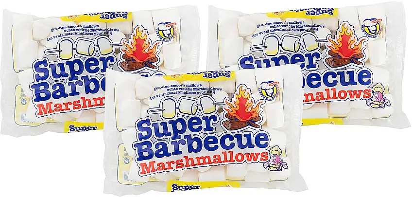 Mr. Mallo Super Barbecue Marshmallows | Schaumzucker-Ware | Mäusespeck | insgesamt softe Süßigkeit für Barbecue, Lagerfeuer oder zum Grillen (3x 300 g)