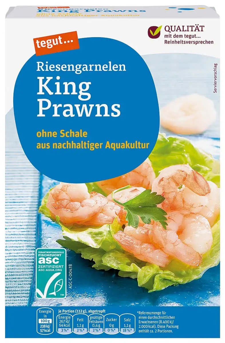 tegut... Riesengarnelen King Prawn, 225 g (Tiefgefroren)